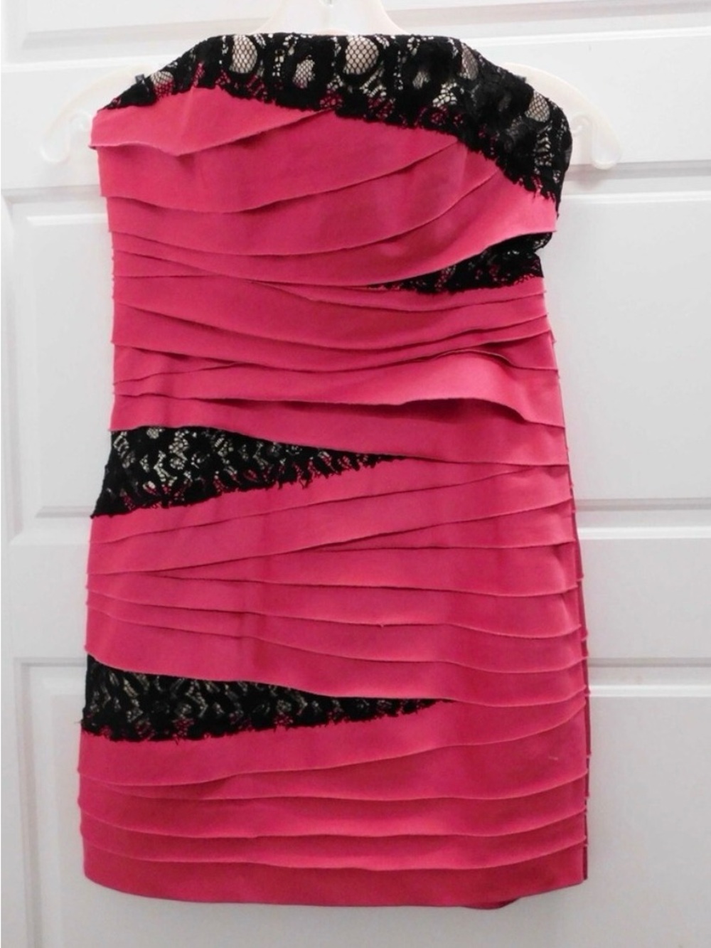 Bebe Hot Pink Bodycon Wrap with Lace-Trim Party Dress